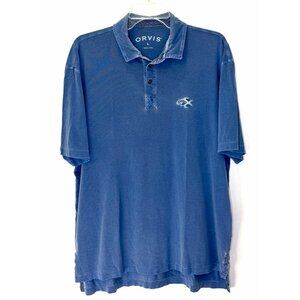 Orvis Vintage Mens Large Polo Shirt Blue Short Sleeve 100% heavy cotton